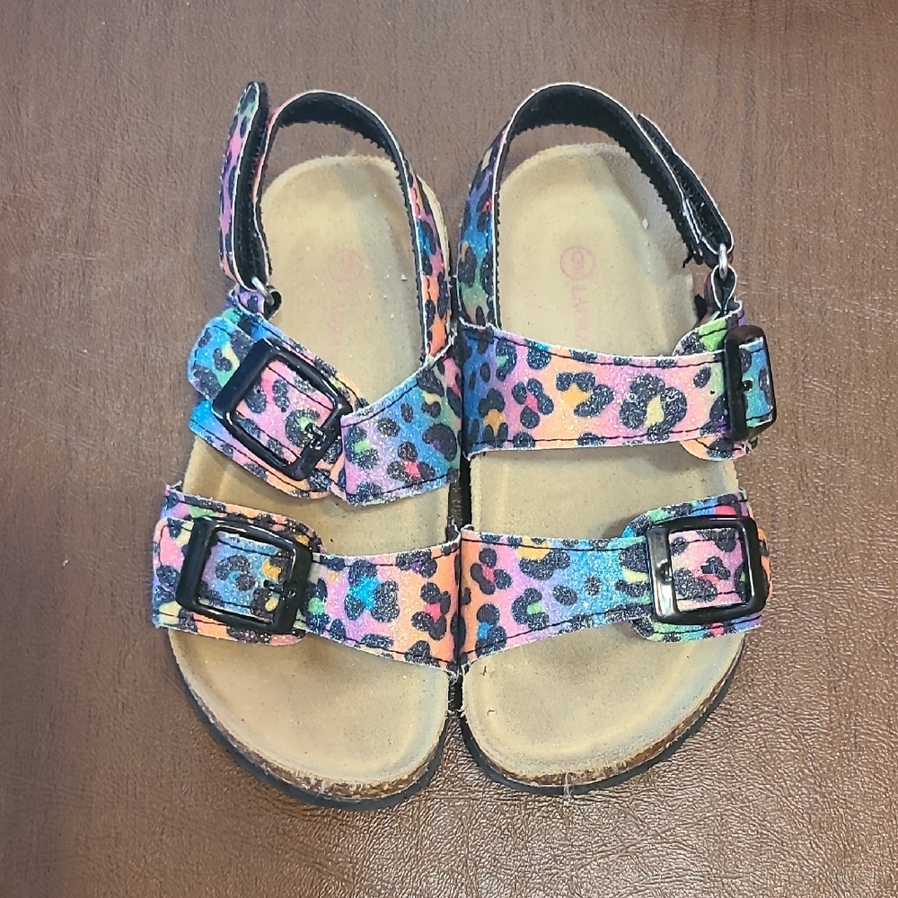 Blue and Pink Sandals with Adjustable Straps and Cork Footbed